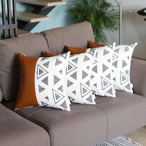 Bohemian Handmade Vegan Faux Leather Brown Geometric 17 in. x 17 in. Square Abstract Throw Pillow (Set of 4)