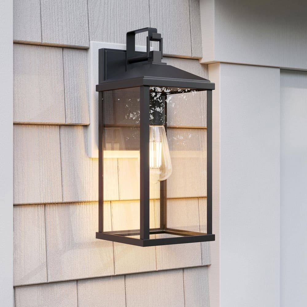 Cantley 16 In. Matte Black 1-Light Hardwired Outdoor Large Wall Lantern with Clear Glass Panels price history on PriceWatchPro
