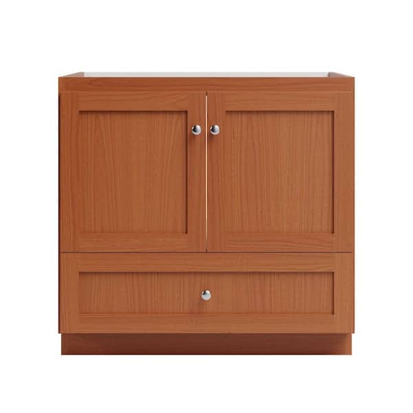 Shaker 36 in. W x 21 in. D x 34.5 in. H Bath Vanity Cabinet without Top in Medium Alder