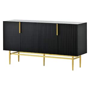 60.00 in. W x 15.20 in. D x 30.90 in. H Black Linen Cabinet 4-door Sideboard Gold Metal Handle