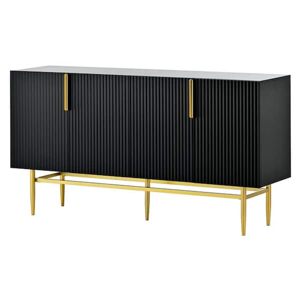 Unbranded 60.00 in. W x 15.20 in. D x 30.90 in. H Black Linen Cabinet 4-door Sideboard Gold Metal Handle
