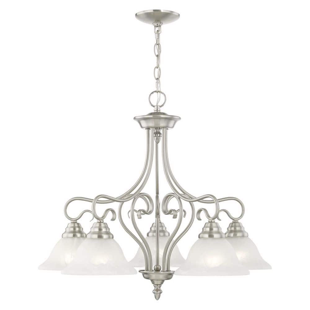 Elegant Coronado 5-Light Chandelier in Brushed Nickel with Alabaster Glass