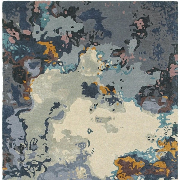 10 X 13 Blue, Gray Abstract Washable Area Rug Runner Rug
