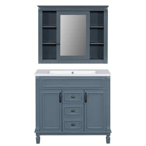 36 in. W Single Sink Freestanding Bath Vanity in Blue with White Resin Top