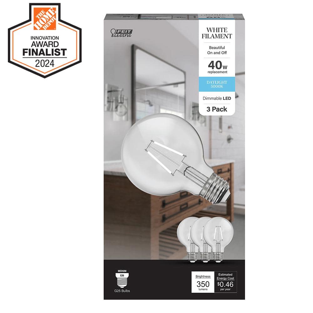 40-Watt Equivalent G25 Globe Dimmable White Filament Clear Glass E26 LED Vintage Edison LIght Bulb Daylight 5000K 3-Pack price history on PriceWatchPro