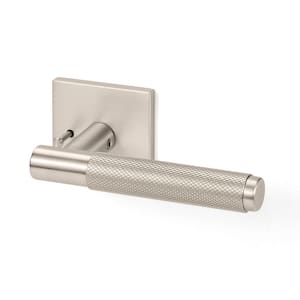 Taylor Satin Nickel Knurled Bed/Bath Interior Door Handle with Square Rosette and Concealed Screws (Privacy)