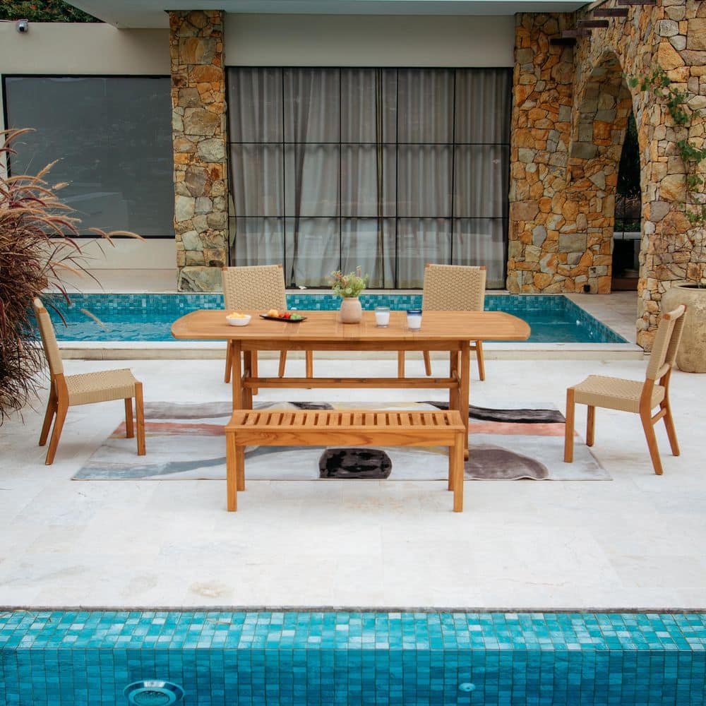 Mabel 6-Piece Premium Indonesia Teak Wood Outdoor Dining Set with Tan Polyrope