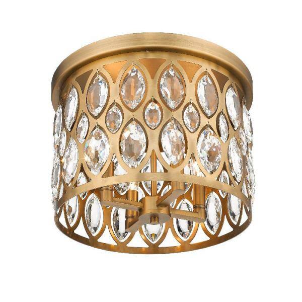 Heirloom Brass 15'' Crystal Accented Contemporary Flush Mount Light