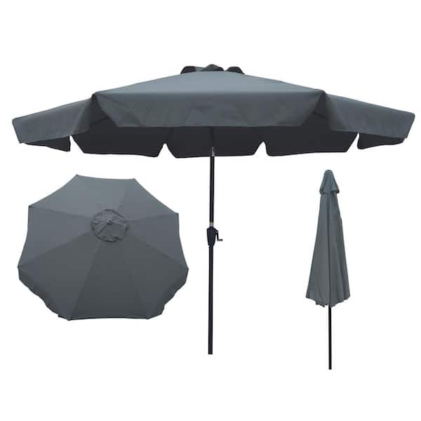 Angel Sar 10 ft. Market Round Patio Umbrella with Flap, 8 Sturdy Ribs, Crank and Push Button Tilt in Anthracite