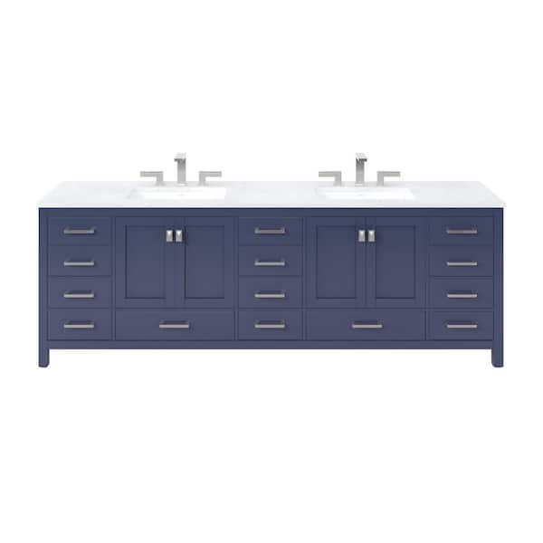 Aberdeen 96 in. Double Sink Blue Bath Vanity with White Carrara Quartz Top (Assembled)