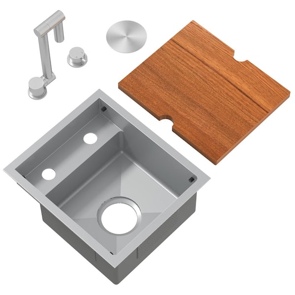 Unbranded Stainless Steel 13 in. Undermount Bar Sink with Adjustable Faucet and Cutting Board