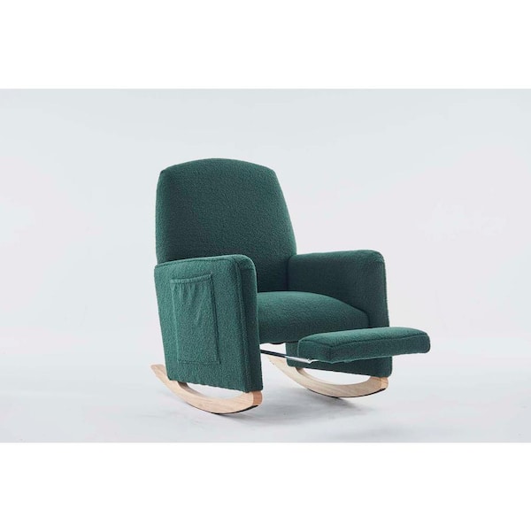wetiny Green Cotton Linen Fabric Nursery Rocking Chair with Adjustable Footrest