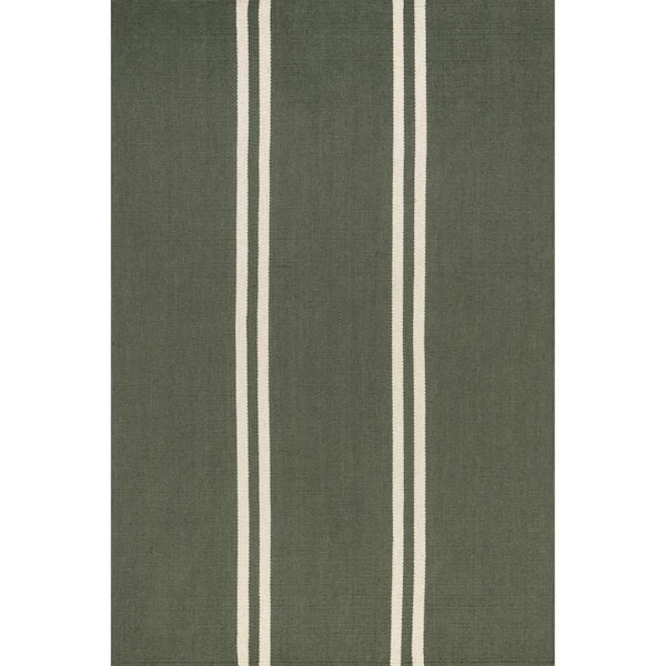 Elowen Double Striped Wool Sage Green 5 ft. x 8 ft. Indoor/Outdoor Patio Rug