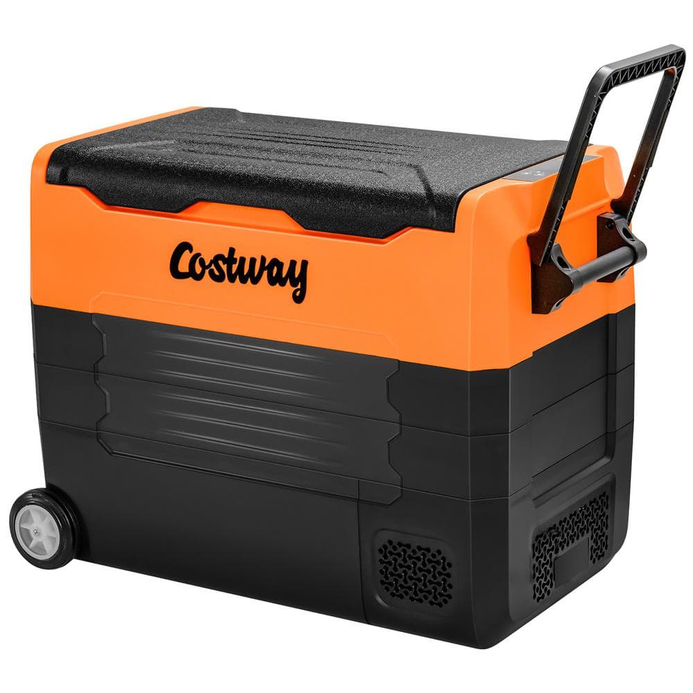 Costway 58 Quarts Car Refrigerator Portable RV Freezer Dual Zone w/ Wheel  Orange