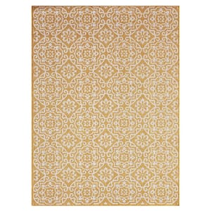 Patio Country Danica Yellow/White 8 ft. x 10 ft. Geometric Indoor/Outdoor Area Rug