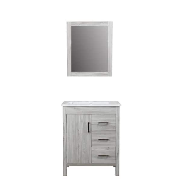 Mediterraneo Berlin 27.5 in. W x 18.1 in. D x 23.5 in. H Single Sink Bath Vanity in Natural Wood with White PVC Vanity and Mirror