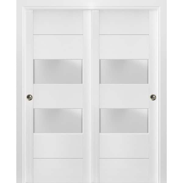 Sartodoors 4010 36 in. x 84 in. White Finished Wood Sliding Door with ...