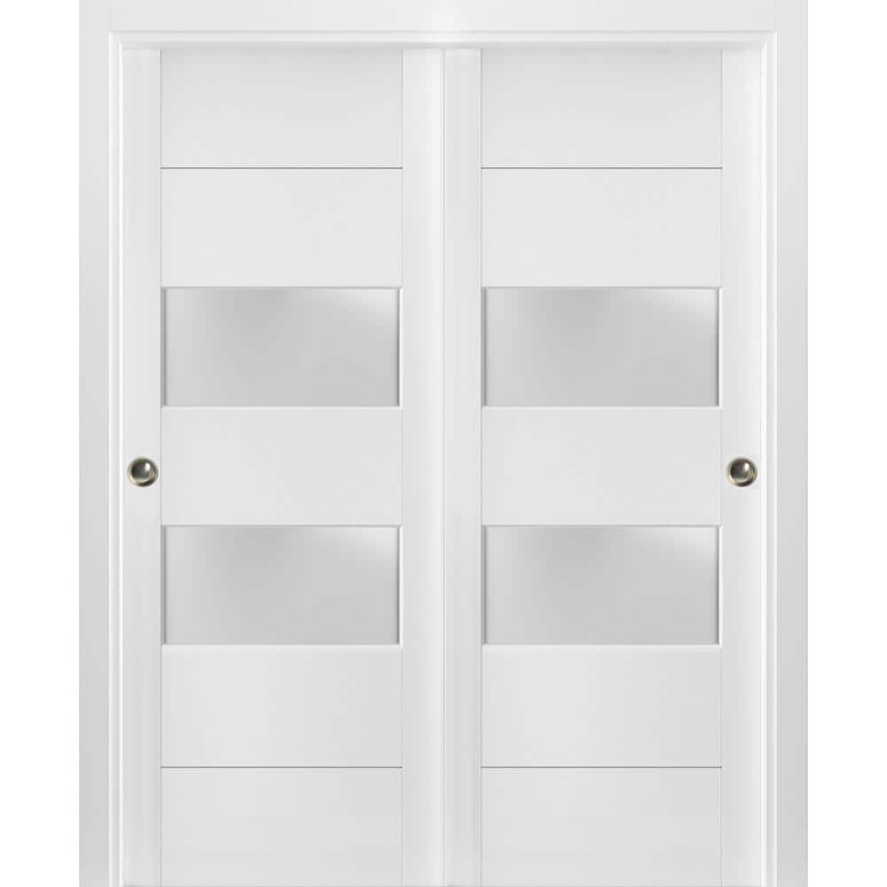 Sartodoors 4010 48 in. x 96 in. White Finished Wood Sliding Door with ...