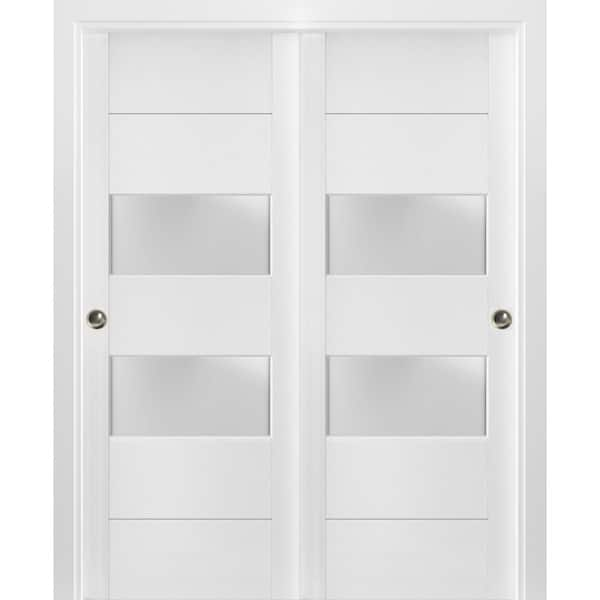 Sartodoors 4010 60 in. x 80 in. White Finished Wood Sliding Door with ...