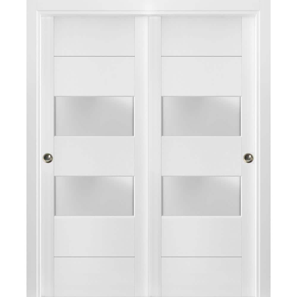 Sartodoors 4010 64 in. x 80 in. White Finished Wood Sliding Door with ...