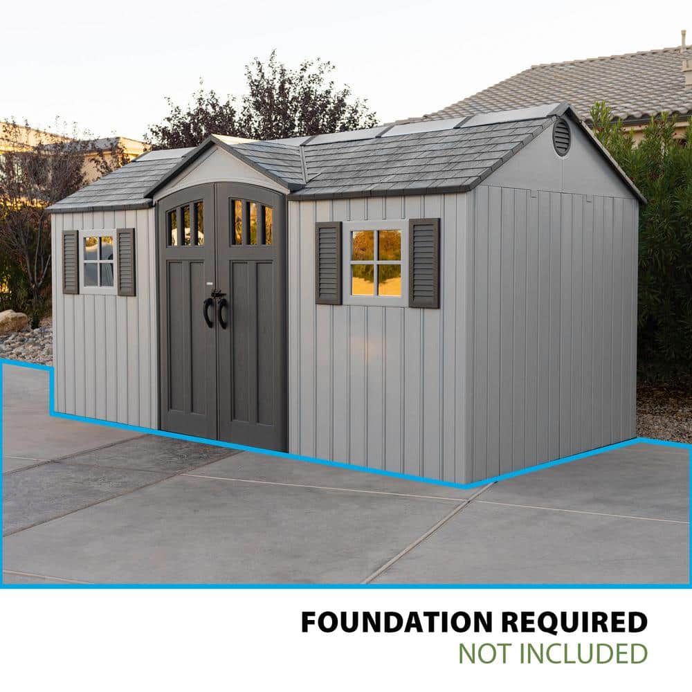 Lifetime 15' x 8' Gray Polyethylene Storage Shed with Windows