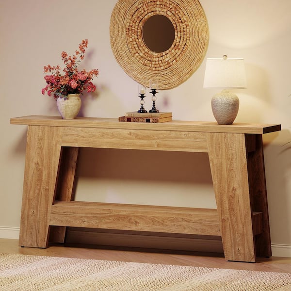 Benjamin 70.9 in. Brown Rectangle Wood Behind Sofa Entryway Couch Wall Accent Console Table Home Office 2-Tier Shelves