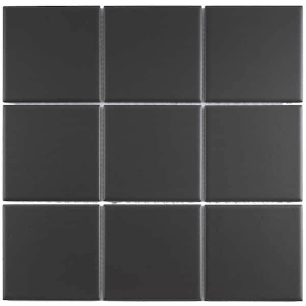 MOLOVO Porcetile Gray Black 11.82 in. x 11.82 in. Squares Matte Porcelain Mosaic Wall and Floor Tile (10.67 sq. ft./Case)