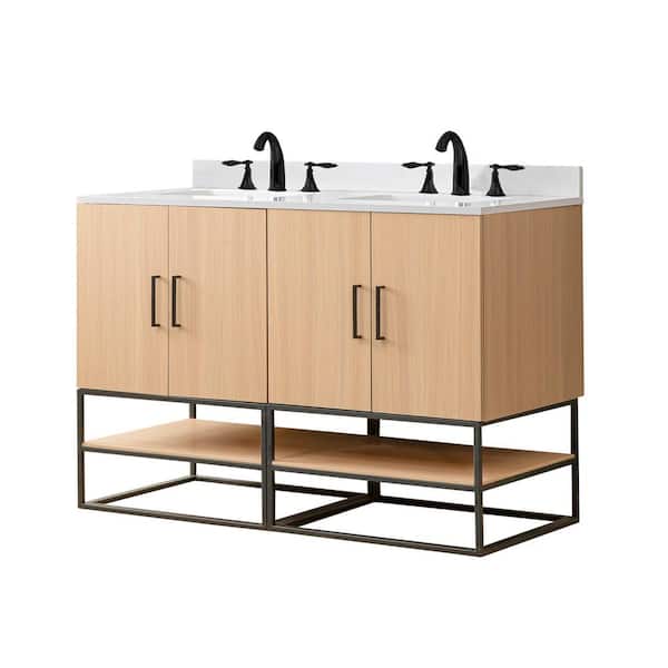 Oak Vista 48 in. W x 23 in. D x 33 in. H Single Bath Vanity in Oak with White culture marble top