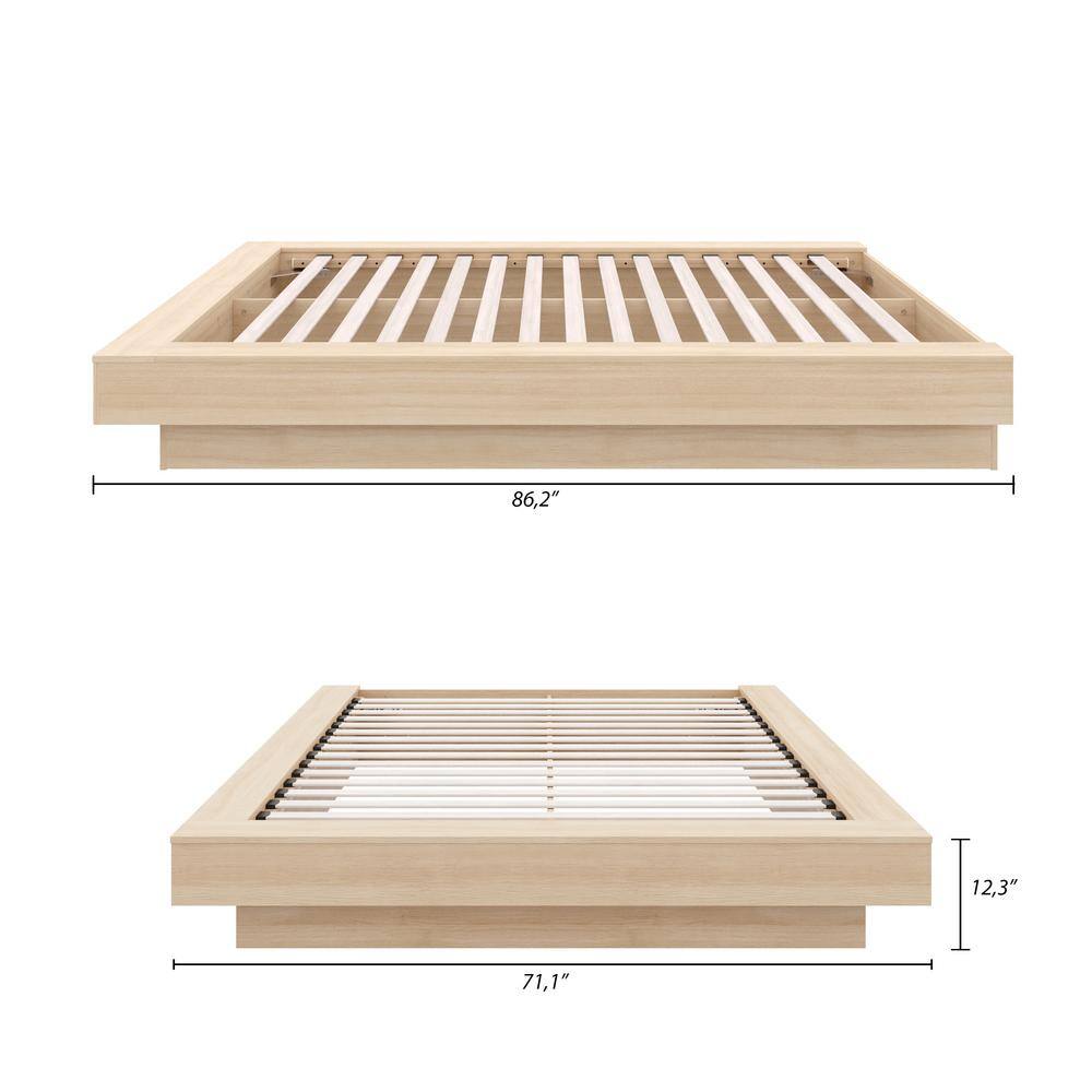 Natural Oak Queen Platform Bed with Engineered Wood Frame