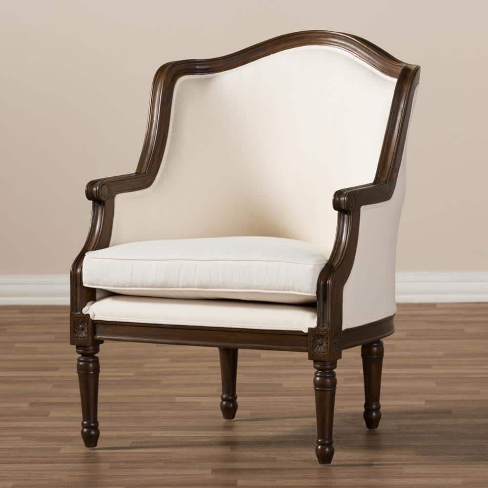 Off-White Cedar Wood French Accent Chair