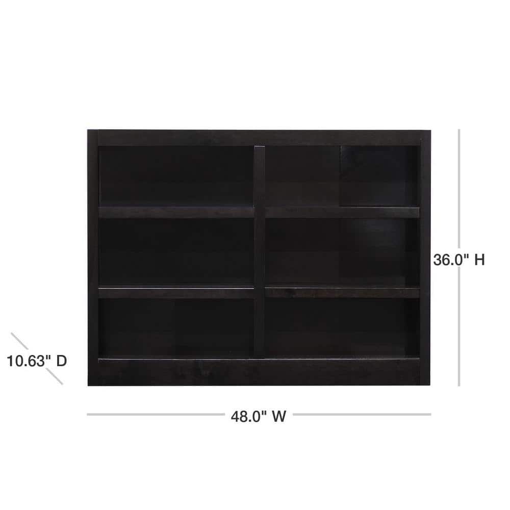 Espresso Finish Solid Wood Adjustable Double Wide Bookcase