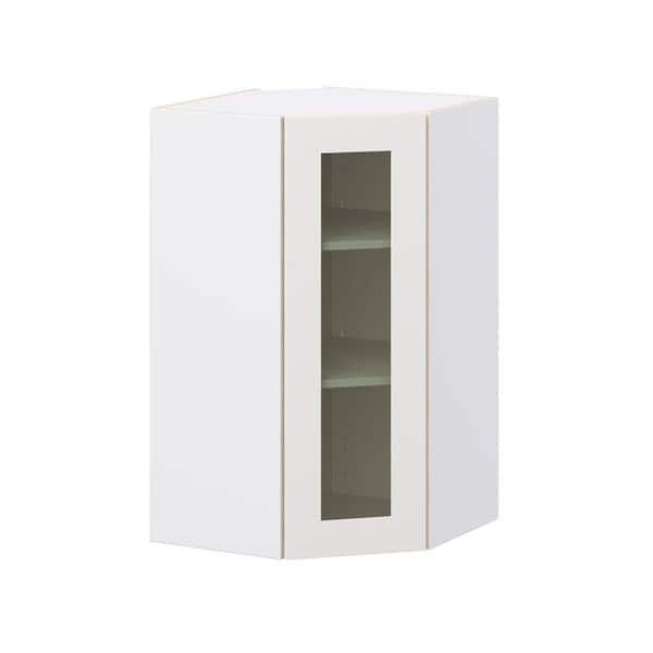 Roseland 24 in. W x 14 in. D x 40 in. H Assembled Shaker Glass Door Diagonal Corner Kitchen Cabinet in Warm White