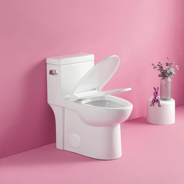 Staykiwi 1-Piece 1.28 GPF Single Flush Elongated Toilet in Glossy White