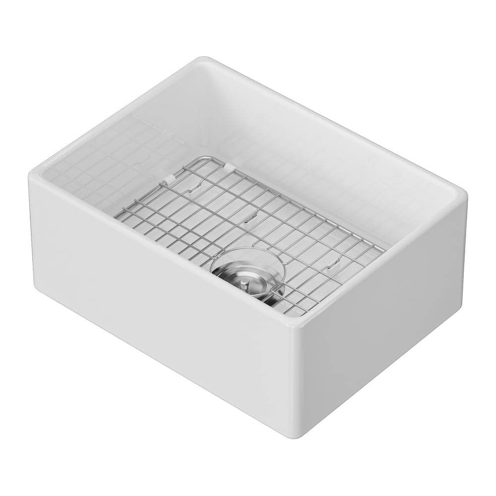 24 in. Inset/Undermount Single Bowl White Ceramic Kitchen Sink with Bottom 