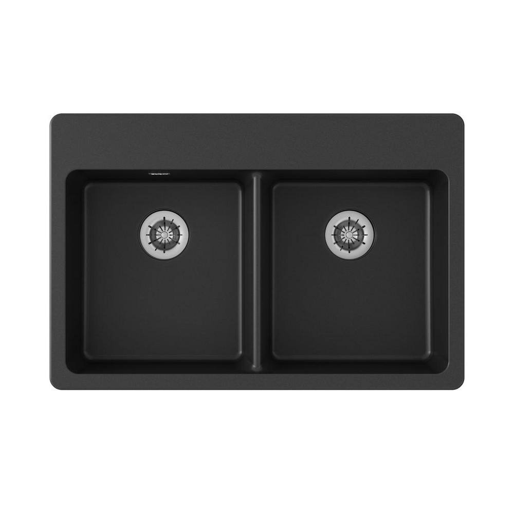 Elkay Quartz Classic Black Quartz 33 in. Equal Double Bowl Drop-In Kitchen  Sink with Perfect Drain ELGAD3322PDBK0 - The Home Depot