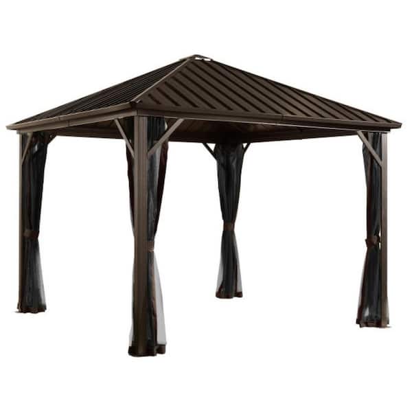 Sojag 8 ft. D x 8 ft. W Dakota Aluminum Gazebo with Galvanized Steel Roof Panels, 2-Track System, and Mosquito Netting
