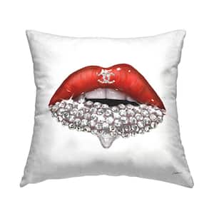 Chic Red Lip Portrait Red Print Polyester 18 in. x 18 in. Throw Pillow