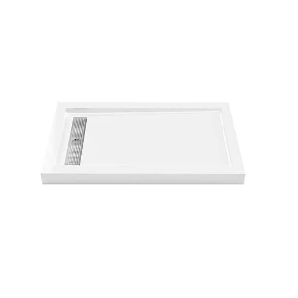 60 in. L x 32 in. W x 3 1/2 in. H Alcove Single Threshold Shower Pan Base with Trench Side Flat Surface in White