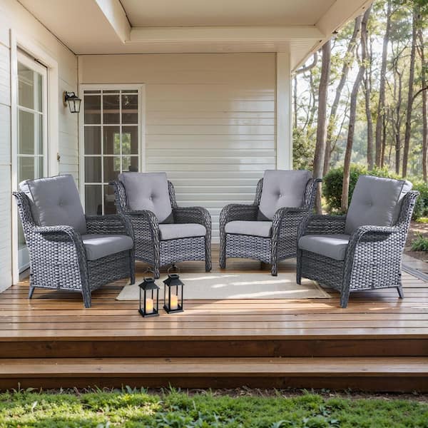 moosprr Arcline Patio Gray Wicker Outdoor Lounge Chair with Gray Olefin Cushions and rest (4-Piece)