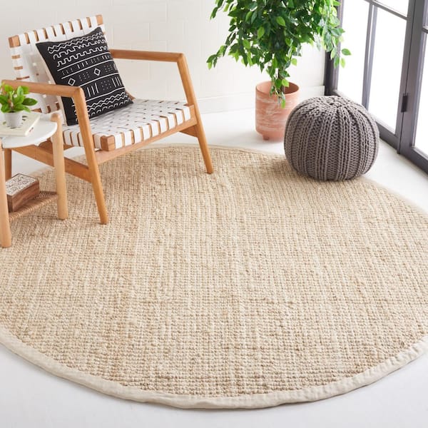 Natural Fiber Bleach/Ivory 3 ft. x 3 ft. Woven Border Round Area Rug