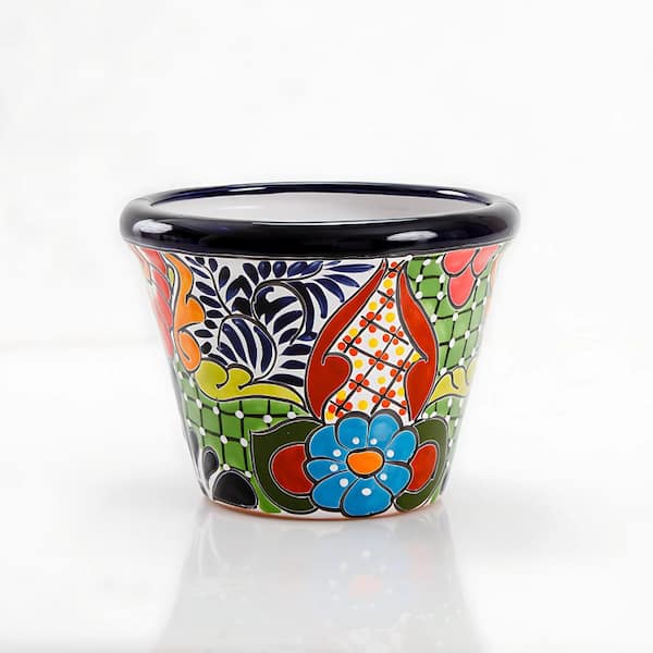 Unbranded Small Bordeo 10 in. W x 7 in H Talavera Ceramic Indoor Planter