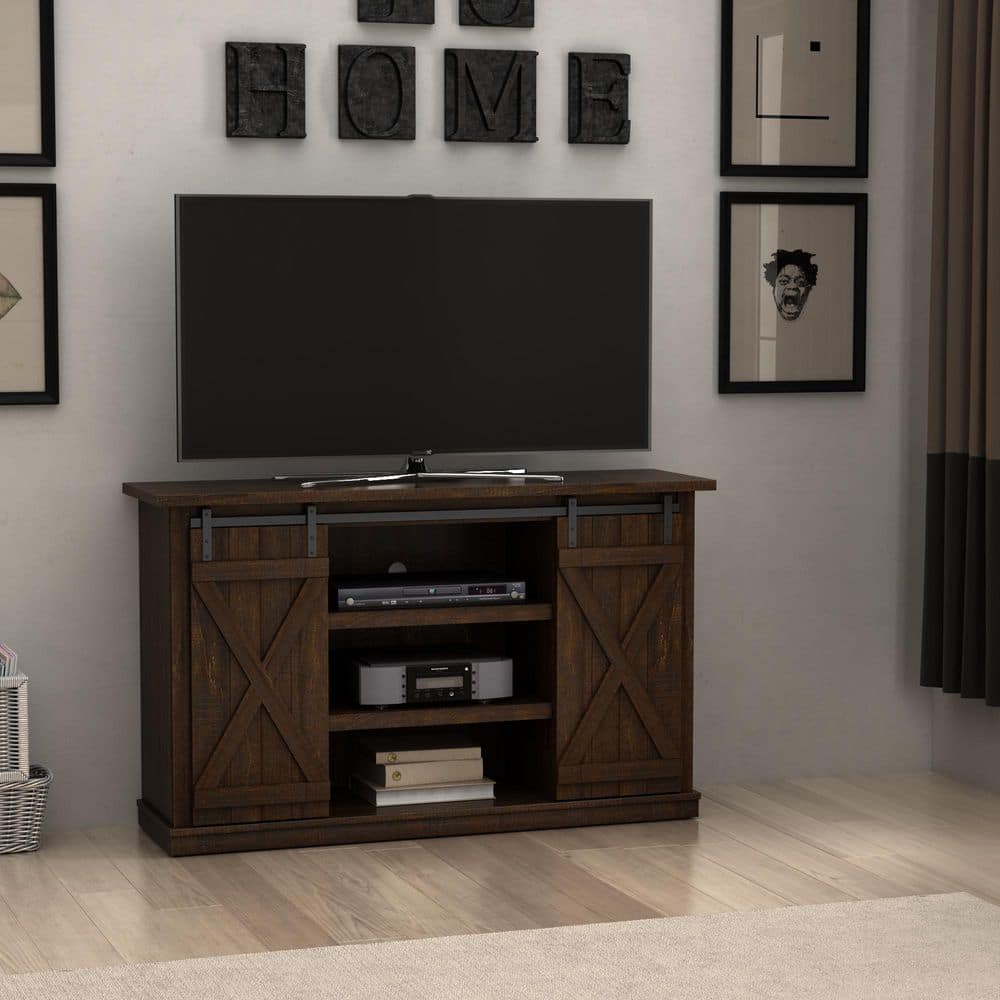 Bell'O Cottonwood 54 in. Sawcut Espresso Wood TV Stand Fits TVs Up