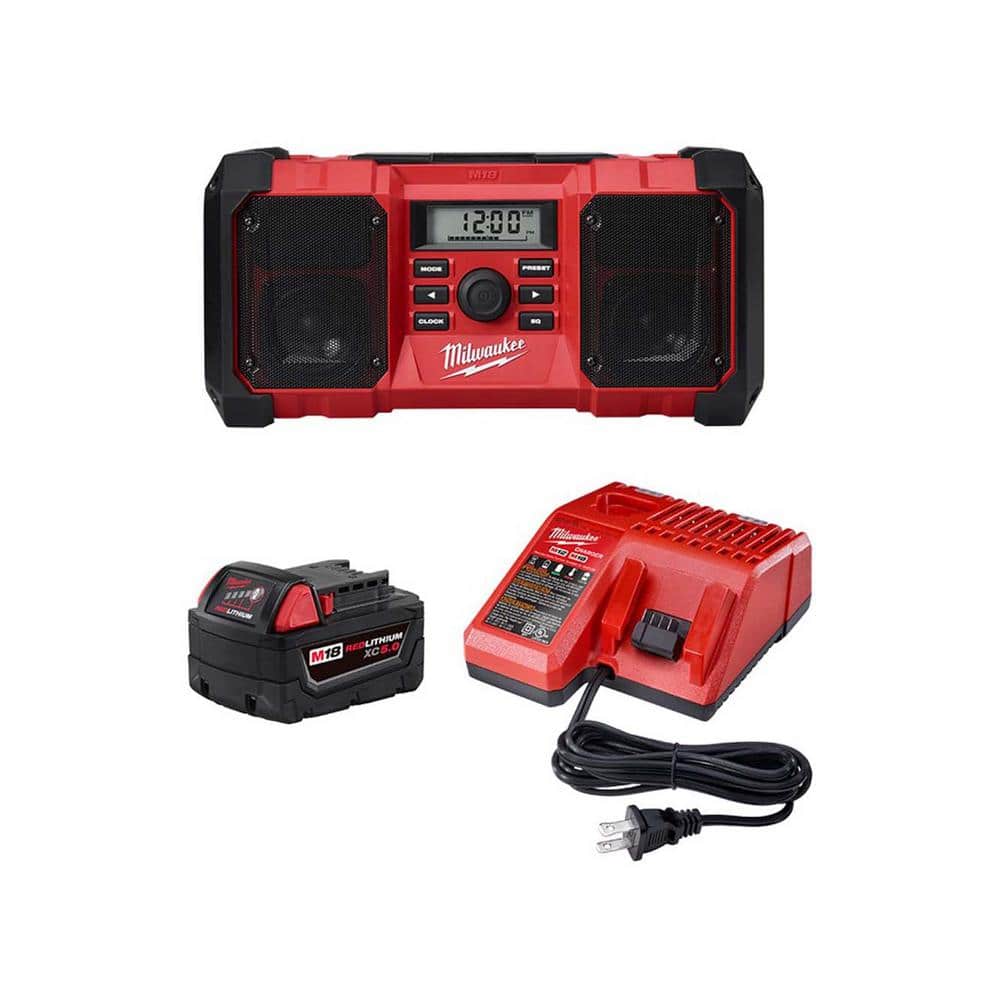 Milwaukee M18 18-Volt Lithium-Ion Cordless Jobsite Radio with M18 Starter Kit One 5.0 Ah Battery and Charger -  2890-20-850