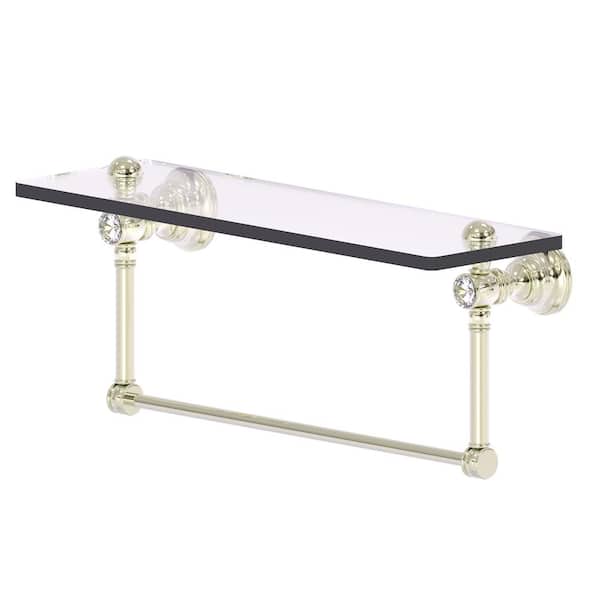Allied Brass Carolina Crystal Collection 16 in. Glass Shelf with Integrated Towel Bar in Polished Nickel