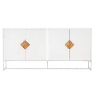 Modern White Sideboard Cabinet 4-Doors Kitchen Buffet Storage Cabinet Entryway Cupboard with Metal Legs