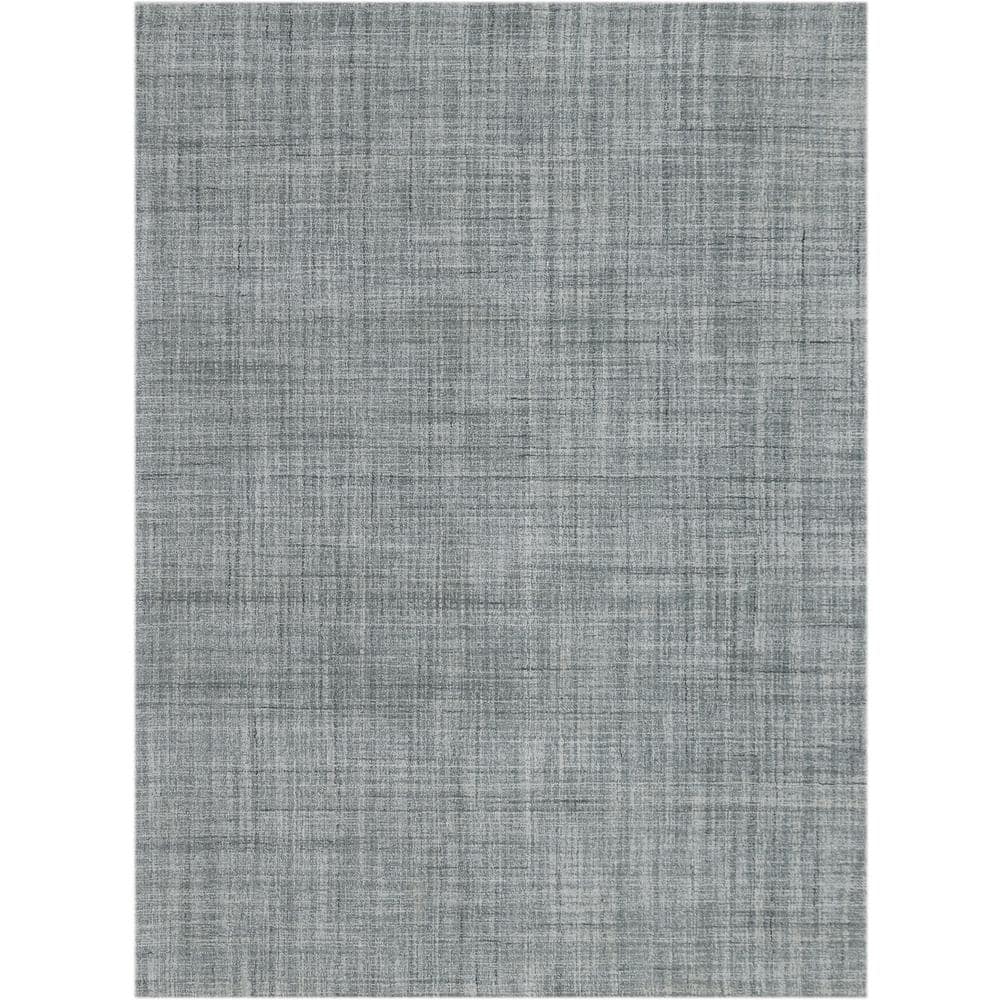 Sea Blue Hand-Tufted Wool Plaid Area Rug