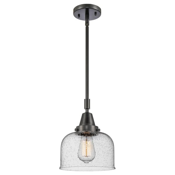 Bell 100-Watt 1-Light Matte Black Standard Mini Pendant Light with Seeded Glass Shade, No Bulbs Included