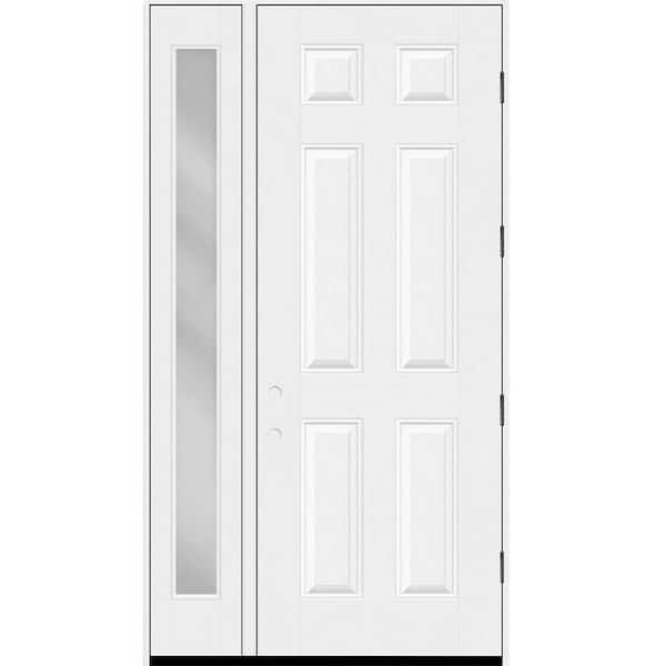 Regency 53 in. x 96 in. 6 Panel LHOS Unfinished White Mahogany Fiberglass Prehung Front Door w/Clear 14 in. SL 4-9/16