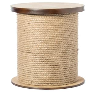 Natural Decorative Round Spool Shaped Wooden Stool with Rope