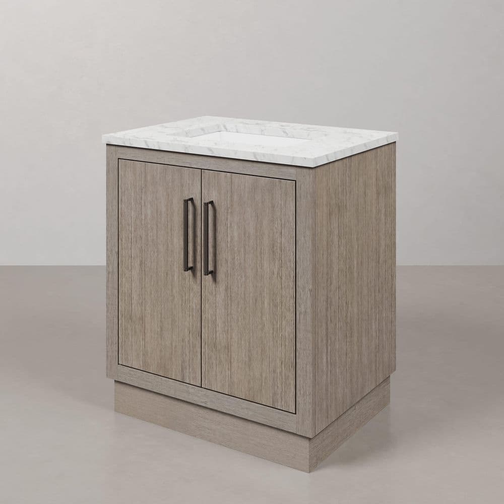 Rustic Grey Oak 30'' Freestanding Vanity with White Marble Top